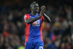 Mamadou Sakho Of Crystal Palace celebrates at the full time whistle after beating Arsenal 3-0 by applauding the Crystal Palace fans.