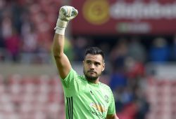 Manchester United goalkeeper Sergio Romero salutes the fans at the end of the Premier League match between Sunderland and Manchester United played at The Stadium of Light,  Sunderland on Sunday the 9th of April 2017