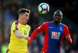 Michael Keane of Burnley battles with Christian Benteke of Crystal Palace during the Premier League match between Crystal Palace and Burnley played at Selhurst Park Stadium, London on 29th April 2017