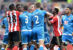 A mass brawl breaks out between Sunderland and Bournemouth players during the Premier League match between Sunderland and AFC Bournemouth played at Stadium of Light, Sunderland on 29th April 2017 / Football - Premier League 2016/17 Sunderland v AFC Bournemouth Stadium of Light, Sunderland, United Kingdom 29 April 2017 Â PUBLICATIONxNOTxINxUKxFRAxNEDxESPxSWExPOLxCHNxJPN BPI_RL_Sunderland_v_Bournemouth_37.JPG

A Mass Brawl Breaks out between Sunderland and Bournemouth Players during The Premier League Match between Sunderland and AFC Bournemouth played AT Stage of Light Sunderland ON 29th April 2017 Football Premier League 2016 17 Sunderland v AFC Bournemouth Stage of Light Sunderland United Kingdom 29 April 2017 Â PUBLICATIONxNOTxINxUKxFRAxNEDxESPxSWExPOLxCHNxJPN  jpg