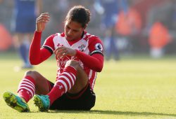 Virgil van Dijk of Southampton sits down with an injury during the Premier League match between Southampton and Leicester City played at St Mary's Stadium, Southampton on 22nd January 2017