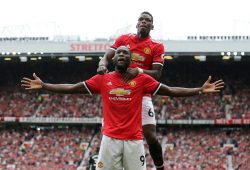 Manchester, United Kingdom - Manchester United''s Romelu Lukaku celebrates scoring his sides second goal during the premier league match at Old Trafford Stadium, Manchester. Picture date 13th 17. Picture credit should read: David KleinSportimage/CSM