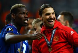 Paul Pogba and Zlatan Ibrahimovic of Manchester United celebrate during the UEFA Europa League Final between Ajax and Manchester United played at The Friends Arena, Stockholm, Sweden on 24th May 2017