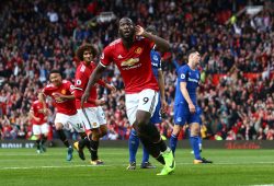 Romelu Lukaku of Manchester United celebrates scoring his sides third goal