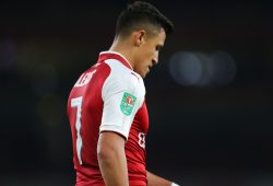 Carabao Cup branding patch  on the sleeve of   Alexis Sanchez of Arsenal