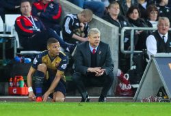 31.10.2015. Liberty Stadium, Swansea, Wales. Barclays Premier League. Swansea versus Arsenal. Aresnal Manager Arsene Wenger(R) chats with Kieran Gibbs before he comes onto the field as a substitute xPaulxJenkinsx PUBLICATIONxINxGERxSUIxAUTxHUNxSWExNORxDENxFINxONLY ActionPlus11677827

31 10 2015 Liberty Stage Swansea Wales Barclays Premier League Swansea versus Arsenal  Manager Arsene Wenger r Chats with Kieran Gibbs Before He comes onto The Field AS A Substitutes xPaulxJenkinsx PUBLICATIONxINxGERxSUIxAUTxHUNxSWExNORxDENxFINxONLY