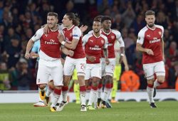 London, England 14.09.2017, UEFA Europa League - 2017/18 Season, 1st game day, FC Arsenal - 1. FC Koeln, Torjubel zum 1-1 Ausgleich durch Sead Kolasinac ( Arsenal ), links ( DeFodi521 *** London England 14 09 2017 UEFA Europe League 2017 18 Season 1st Game Day FC Arsenal 1 FC Cologne goal celebration to 1 1 Compensation through Sead Kolasinac Arsenal left