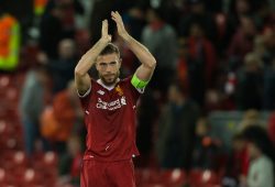 epa06203278 Liverpool?s Jordan Henderson reacts after the UEFA Champions League Group E match between FC Liverpool and Sevilla FC held at Anfield, Liverpool, Britain, 13 September 2017.  EPA-EFE/Peter Powell