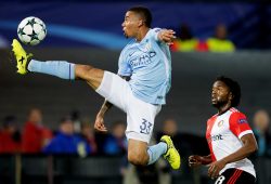 epa06203352 Gabriel Jesus  (L) of Manchester City in action during the UEFA Champion League match between Feyenoord Rotterdam and Manchester City, in Rotterdam, The Netherlands, 13 September, 2017.  EPA-EFE/OLAF KRAAK
