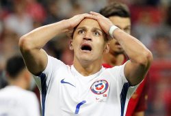 epa06054989 Alexis Sanchez of Chile reacts during the FIFA Confederations Cup 2017 semi final match between Portugal and Chile at the Kazan Arena in Kazan, Russia, 28 June 2017.  EPA/SERGEY DOLZHENKO