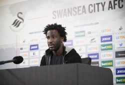 Swansea City's Wilfried Bony talks to the media ahead of the forthcoming Premier League match against Newcastle United