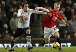 Gareth Bale of Tottenham Hotspur and Richard Eckersley of Manchester United United Kingdom Manchester