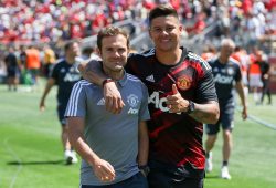 Manchester United Midfielder Juan Mata and Manchester United Defender Marcos Rojo during the AON Tour 2017 match between Real Madrid and Manchester United at the Levi's Stadium, Santa Clara