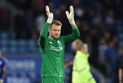 Goal keeper Simon Mignolet of Liverpool applauds the fans.