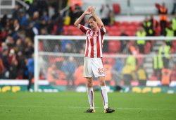 Peter Crouch of Stoke City applauds the fans after the match.