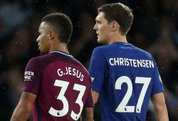 Making an interesting name on the back of a shirt, Gabriel Jesus of Manchester City and Andreas Christensen of Chelsea stand next to each other