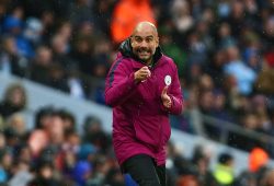 Pep Guardiola, manager of Manchester City gestures