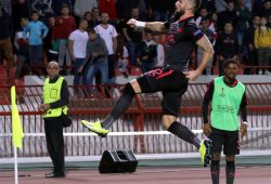 19.10.2017 Belgrade(Serbia) FK Crvena Zvezda(FC Red Star)-Arsenal Europa League men s football Olivier Giroud Arsenal celebrate goal :Str/ PUBLICATIONxNOTxINxSER