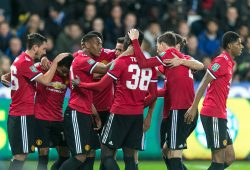 Manchester United ManU players celebrate the 2nd goal of the game from Jesse Lingard of Manchester United during the Carabao EFL Cup fourth round match between Swansea City and Manchester United at the Liberty Stadium, Swansea, Wales on 24 October 2017. PUBLICATIONxNOTxINxUK Copyright: xJohnxSmithx 17310043