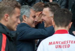 Manchester Utd's Louis Van Gaal And Chelsea Manager Jose Mourinho. Premier League: Manchester United V Chelsea (1-1) Oct 26th 2014 - Manchester Uk Picture By Ian Hodgson/daily Mail