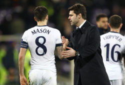 Mauricio Pochettino manager of Tottenham Hotspur shakes hands with Ryan Mason of Tottenham Hotspur   during the UEFA Europa League Round of 32 First Leg match between Fiorentina and Tottenham     played at the  Stadio Artemio Franchi  , 18th February 2016 in Florence