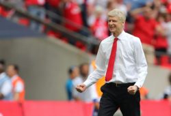 Manager of Arsenal, Arsene Wenger celebrates as Aaron Ramsey of Arsenal scores to put them 2-1 ahead - Arsenal v Chelsea, The Emirates FA Cup Final, Wembley Stadium, London - 27th May 2017.