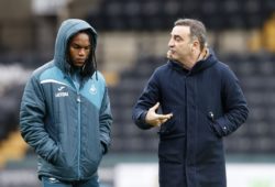 Swansea City Manager Carlos Carvalhal talks to Renato Sanches