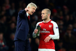 Arsenal manager Arsene Wenger speaks to Jack Wilshere of Arsenal