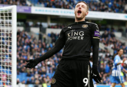 Jamie Vardy of Leicester City celebrates scoring his sides second goal.