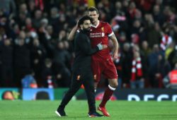 Mohamed Salah of Liverpool and  Dejan Lovren of Liverpool after the match
