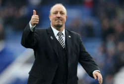 Newcastle United manager Rafael Benitez celebrates with the travelling fans at the final whistle