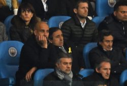 Josep Guardiola manager of Manchester City watching from stands 2nd half