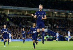 Harry Kane of Tottenham Hotspur celebrates scoring his sides first goal.