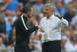 Jose Mourinho manager of Manchester United talks with 4th official