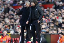 Jose Mourinho manager of Manchester United ManU and Antonio Conte manager of Chelsea during the premier league match at the Old Trafford Stadium, Manchester. Picture date 25th February 2018. Picture credit should read: Simon Bellis/Sportimage PUBLICATIONxNOTxINxUK