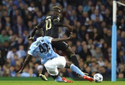 Yaya Toure of Manchester City tackles Paul Pogba of Juventus during the UEFA Champions League group stage match between Manchester City and Juventus at the Etihad Stadium