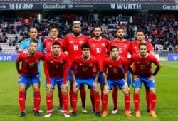The Costa Rica team pose for a pre-match group photograph.
Back Row L-R: Keylor Navas, Oscar Duarte, Kendall Waston, Bryan Ruiz, Celso Borges, Daniel Colindres. Front Row L-R: Francisco Calvo, Johnny Acosta, Yeltsin Tejeda, Christian Gamboa, Marcos Urena