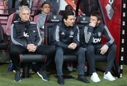 L to r  Jose Mourinho  Manchester United manager and his assistant   Rui Faria with Michael Carrick