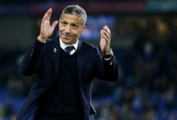 Brighton & Hove Albion Manager Chris Hughton applauds the crowd.