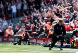 Jurgen Klopp manager of Liverpool celebrates the 1st goal scored by Mohamed Salah