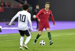 Li. Mohamed Salah, EGY, re. Cristiano Ronaldo, PRT, Portugal - Aegypten, Nationalmannschaft, Laenderspiel, Fussball, 23.03.2018 *** Li Mohamed Salah EGY re Cristiano Ronaldo PRT Portugal Egypt National team Laender match Football 23 03 2018 PUBLICATIONxNOTxINxSUI