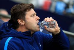 9th May 2018, Wembley Stadium, London England; EPL Premier League football, Tottenham Hotspur versus Newcastle United; Tottenham Hotspur Manager Mauricio Pochettino takes on refreshments as his team goes ahead PUBLICATIONxINxGERxSUIxAUTxHUNxSWExNORxDENxFINxONLY ActionPlus12022753