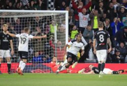 11th May 2018, Pride Park, Derby, England; EFL Championship football, play-off, 1st leg, Derby Country versus Fulham; Cameron Jerome of Derby County celebrates scoring the opening goal in the 34th minute, 1-0 to Derby PUBLICATIONxINxGERxSUIxAUTxHUNxSWExNORxDENxFINxONLY ActionPlus12023701