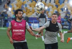 (180526) -- KIEV, May 26, 2018 -- Mohamed Salah (L) and James Milner of Liverpool attend a training session before the UEFA Champions League final match between Liverpool and Real Madrid at the Olympic Stadium in Kiev, Ukraine, May 25, 2018. ) (SP)UKRAINE-KIEV-CHAMPIONS LEAGUE-TRAINING Sergey PUBLICATIONxNOTxINxCHN