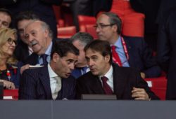 Fernando Hierro and Julen Lopetegui during the Copa del Rey Final match between Sevilla FC and FC Barcelona played at the Wanda Metropolitano Stadium in Madrid, on April 21th 2018