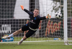 Goalkeeper Jordan Pickford in action during the England Football Team Training Session