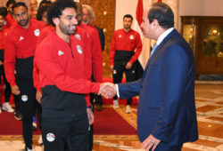 Egyptian President Abdel Fattah al-Sisi meets Mohamed Salah and other Egypt's national football team before travelling to Russia to attend World Cup