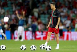 Cristiano Ronaldo of Portugal warms up before the game