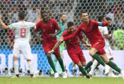 Cristiano Ronaldo of Portugal celebrates scoring his sides third goal