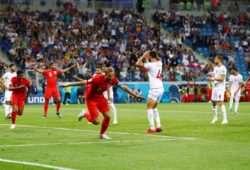 Harry Kane of England scores the winning goal 1-2 and celebrates
